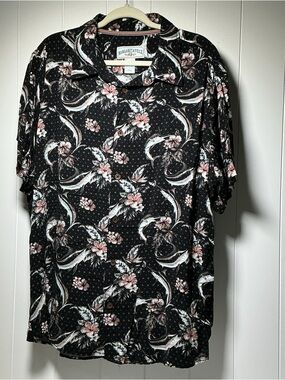 Margaritaville Hawaiian Aloha Camp Shirt Marlin & Floral Size XL Rayon Black